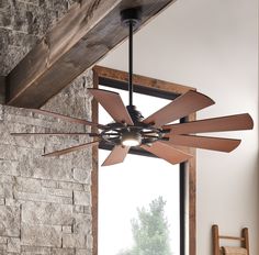 The Gentry LED 65-inch 9 blade fan features Etched Cased Opal Glass with Distressed Black finish and reversible Walnut and Walnut Shadowed blades reflect a vintage aesthetic and works in a transitional, lodge or country style environment. Lifetime warranty on fan motor and motor-related parts. Five-year residential, three-year commercial warranty on LED and electrical components. Cleaning instructions: Be certain the electric current is turned off before cleaning. Clean metal components with a s Cabin Rooms, Clean Metal, Propeller Ceiling Fan, Log House, Western Homes, How To Clean Metal, Fan With Light, Western Home Decor, Fan Motor