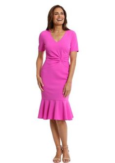 If you love a minimalist look, this sheath dress from Kelly & Diane has a simple elegance just for you. | London Times Women's Short Sleeve Side Knot Flounce Hem Scuba Crepe Sheath Dress, Pink, 6 Twist Dress, Twisted Dress, Petite Size Chart, Womens Size Chart, Petite Outfits, Simple Elegance, Dress Pink, Color Light, Sheath Dress