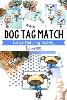 dog tag matching activity for toddlers to practice letter formation and number recognition with pictures of dogs