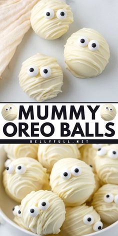 Get spooky with these Mummy Oreo Balls! Featuring a creamy center inside a hard outer shell, these no-bake treats are perfect for Halloween. With just 4 ingredients, they're the ideal easy Halloween party food and a fun Halloween treat to make! Halloween Monster Mash Cookies, Halloween Food And Desserts, Halloween Party Food Desserts Easy, Oreo Mummy Pops, Mummy Treat Ideas, Oreo Ghost Balls, Mummy Cake Balls, Mummy Rice Crispy Treats, Monster Oreo Balls