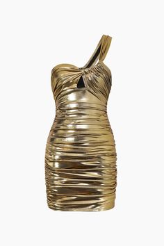 Details Occasion: Party Category: Dresses Composition: 95% Polyester, 5% Spandex Sheer: Not Sheer Color: Gold Timeless Dress, Mini Dresses Online, Dress Stores Online, Metallic Fabric, Gold Fabric, Shoulder Cut, Metallic Dress, Cut Out Design, List Style