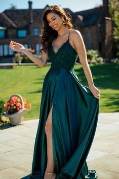 Green Prom Dress Long, Simple Evening Dress, Green Lace Top, Ruffle Prom Dress, Spaghetti Strap Prom Dress, Teen Fiction