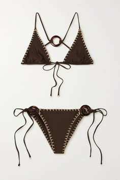 The deep 'Coffee' shade of Faithfull The Brand's bikini will really pop against clear blue waters. Made from stretch-ECONYL®, it has triangle cups and ring embellishments adorning the high-cut briefs. Wear yours with oversized sunglasses at the beach.<br><br>This product was Locally Made and Reduces Waste. Find out more about NET SUSTAIN <a href="https://www.net-a-porter.com/en-gb/campaigns/net-sustain">here.</a> Moda Chic, Faithfull The Brand, Hippie Style, Net A Porter, Summer Girls