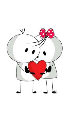 two cartoon characters hugging each other with a heart