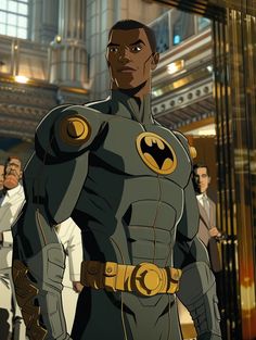 an animated image of a man in a batman suit with his hands on his hips