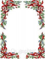 a christmas frame with holly and red bows on it's edges, as well as an ornament in the center