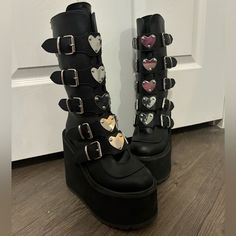 Very Minor Scuffs On The Platforms From Storage. Never Been Worn. Demonia Stomp 08, Black Demonia Boots, Purple Demonia Boots, Demonia Slay 206, Demonia Damned 318, Demonia Shoes, Goth Shoes, Rose Girl, Punk Accessories