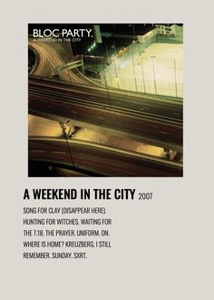 a flyer for a concert with an image of a city street and the words, a weekend in the city