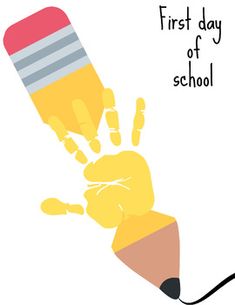 a hand holding a pencil with the words first day of school written on it