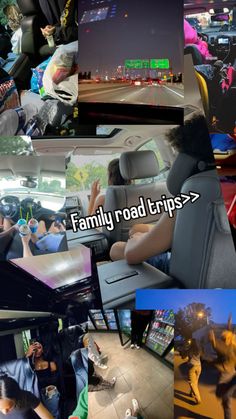 a collage of photos with people riding in cars