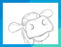 a drawing of a cow's head with its nose open and eyes closed, looking straight ahead