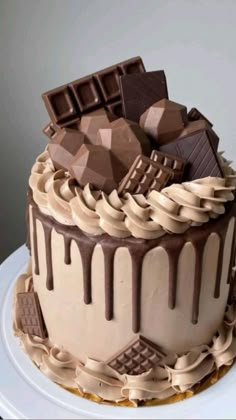 there is a cake that has chocolate on it