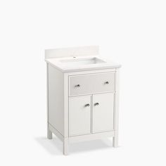 a white sink and cabinet against a white background