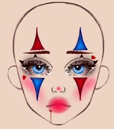 Easy Clown Makeup For Kids Boys, Halloween Makeup Drawing, Make Up Looks Crazy, Red And Blue Clown Makeup, Maquillaje De Payaso Mujer, Spring Eyeshadow Looks, Pastel Eyeshadow Looks, Easy Clown Makeup