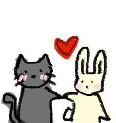 an image of two cats holding hands with a heart in the air above their heads