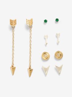 These earrings are so good looking and so finely detailed, they look just like a gift from billionaire Oliver Queen. These set of five pairs of earrings has an Arrow theme.  A BoxLunch Exclusive!    Silver and gold plated  Imported Hellfire Club Earrings, Ginny Earrings, Fandom Jewelry, Marvel Merchandise, Arrow Earrings, Oliver Queen, An Arrow, Latest Jewellery, Give Back