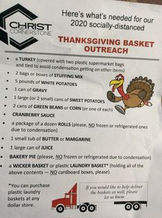 a thanksgiving basket sign posted on the side of a building