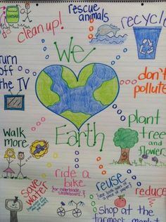 a bulletin board with words written in different languages and pictures on the front, as well as an earth heart