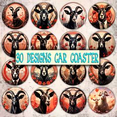 30 designs car coasters featuring goats and birds