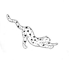 a black and white drawing of a cheetah laying on it's back