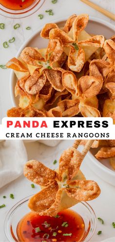 panda express cream cheese and anoons on a plate with dipping sauce in the bowl