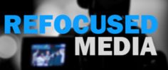 the words focus media are in blue and white