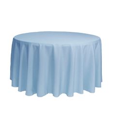 a round table with a blue cloth on it