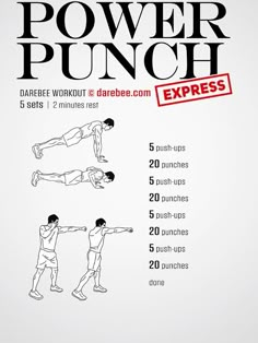 an exercise poster with instructions for how to do the power punch in 5 minutes or less