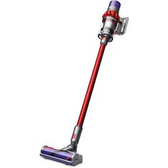 a red and purple vacuum cleaner on a white background