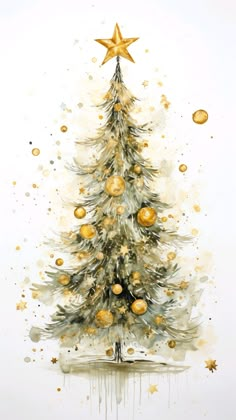 a watercolor painting of a christmas tree