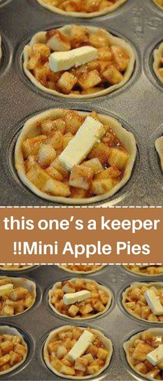 there are many mini apple pies in the muffin tins with cheese on top