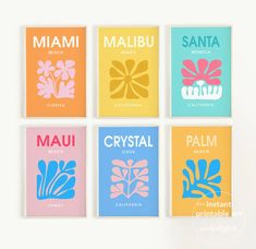 four different types of greeting cards with the words, miami, crystal cove, and palm beach