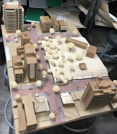 a table that has some buildings on it