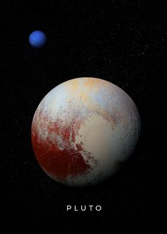 two planets in the dark sky with one red and white planet next to each other