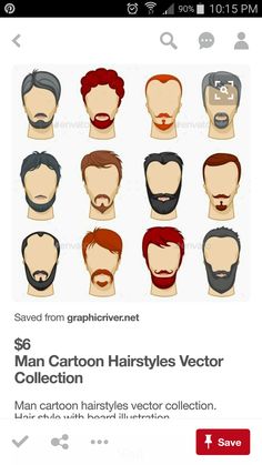 a set of men's hairs and beards with different colors, sizes and shapes