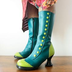 Glamour Vintage, Pu Boots, Green Boots, Boots High, Zipper Boots, Vintage Boots, Calf Boots, Mid Calf Boots, Lace Boots