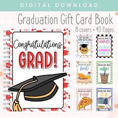 graduation gift card book with congratulationss and grad's - digital printable