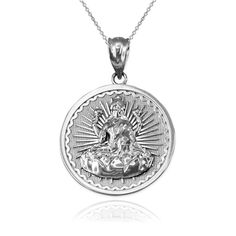 Gold Hindu Goddess Lakshmi (Luxmi) Coin Pendant Necklace Available as pendant or necklace.Chain length available: 16", 18", 20", 22".Metal: White Gold (10K or 14K).Pendant weight: 3.4 g. (10k); 4 g. (14k).Pendant height (w/ bail): 1.1" (28.5 mm).Pendant width : 0.8" (20 mm).Bail opening: 3 mm.Gender: unisex.Finish: polished.Chain clasp: spring ring. Made in USA. Goddess Yoga, Yoga And Pilates, Hindu Goddess, Goddess Jewelry, Coin Pendant Necklace, Goddess Lakshmi, Turtle Pendant, Necklace Chain