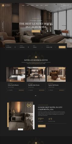 the interior design website is displayed in black and gold colors, with an elegant theme