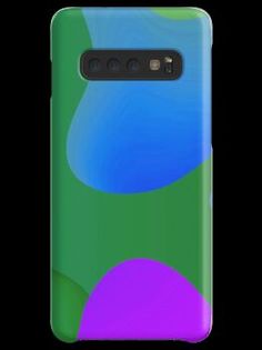 a phone case with an abstract design in purple, green and blue on the back