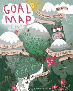 a poster with some writing on it that says, goal map 2013 improve traditional media skills book fair