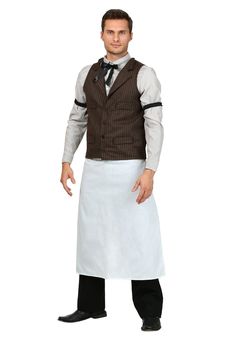 PRICES MAY VARY. Size: 3X COSTUME INCLUDES: This Men's Plus Size Bartender Costume comes with a shirt that has an attached bow tie, a vest, an apron, and a pair of armbands. FROM FUN COSTUMES: We're the costume creators you love, and our goal is to make the best Halloween costumes in the world! When you want to roleplay as a classic character of the wild west this saloon bartender costume for men will be a great choice. GREAT DESIGN: We designed this men's bartender costume to be a comfortable c Western Bartender Outfit, Old West Bartender, Wild West Bartender, Bartender Clothes, Banker Outfits, Dark Western, Wild West Costumes, Outfits 20s, Wild West Outfits