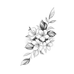 a black and white drawing of flowers