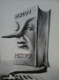 a pencil drawing of a book with the title human history on it