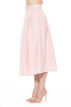 The Eline Twill A Line Skirt With Attach Removable Belt Is A Must Have Piece For Your Closet. This Skirt Features Midi Length, Deep Pleats, Matching Belt, And Pockets. This Skirt Fits True To Size. | Alexia Admor Women's Eline Twill A Line Skirt, Pink, 8 Feminine A-line Pleated Skirt, Feminine Evening Pleated Skirt, Feminine Pleated Evening Skirt, Feminine Pleated Skirt For Evening, Spring A-line Stretch Bottoms, Flared Skirt For Evening In Spring, Spring Evening Skirt Bottoms, Spring Evening Flowy Skirt, Spring Stretch A-line Bottoms