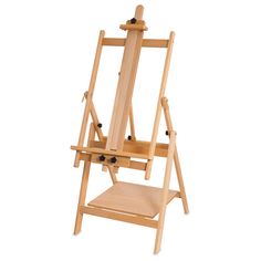 an easel with a wooden shelf for painting