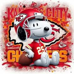 a cartoon dog with a football helmet on it's head and the words kansas city chiefs