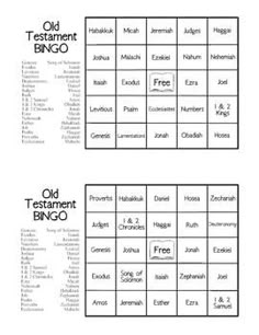 the old testament bingo game is shown in black and white, with three different numbers on each