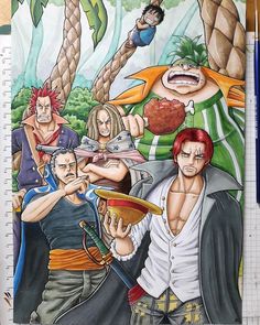 a drawing of one piece and other characters