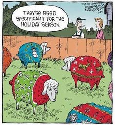 a cartoon strip with sheep in the yard